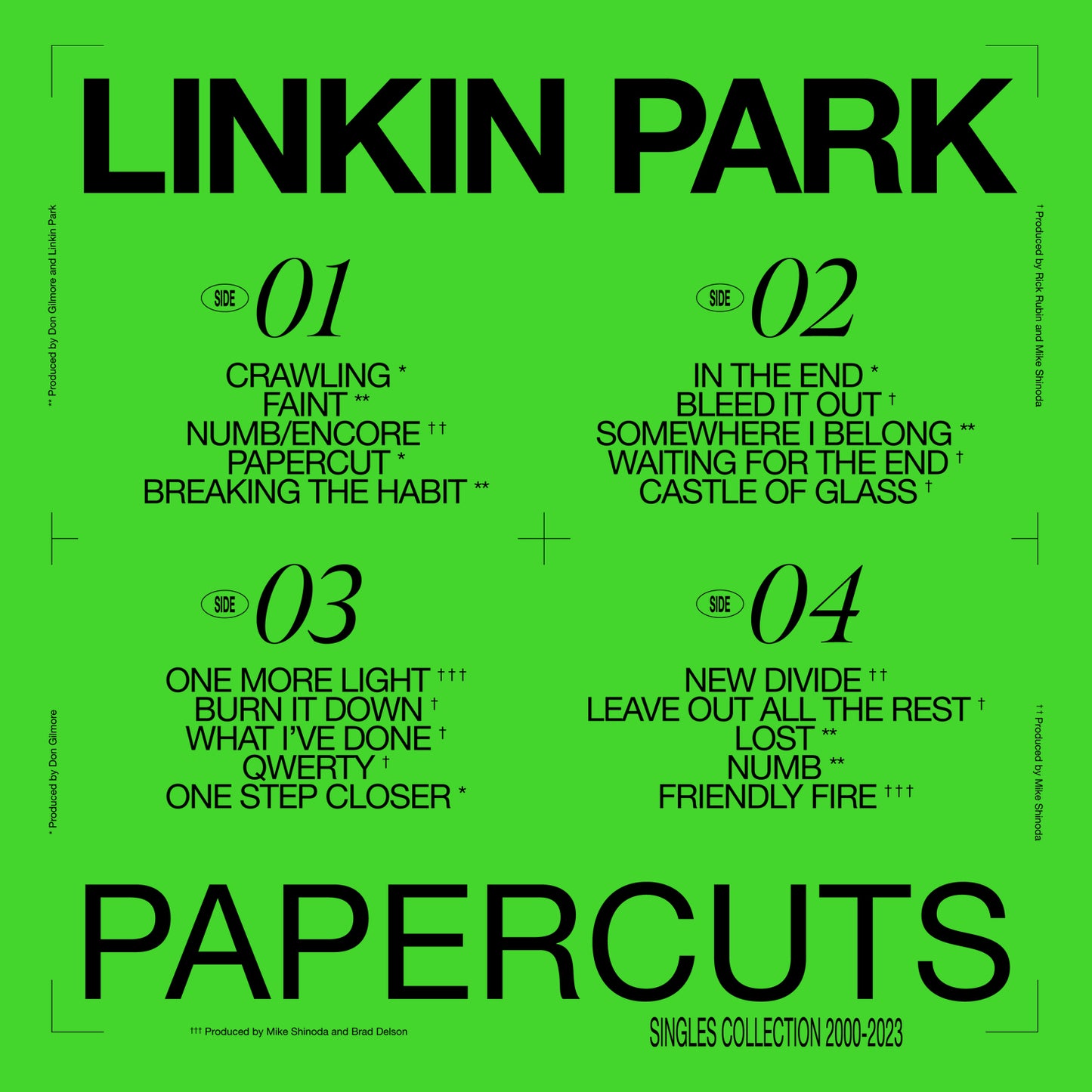 PAPERCUTS STANDARD BLACK VINYL 2LP Tracklist