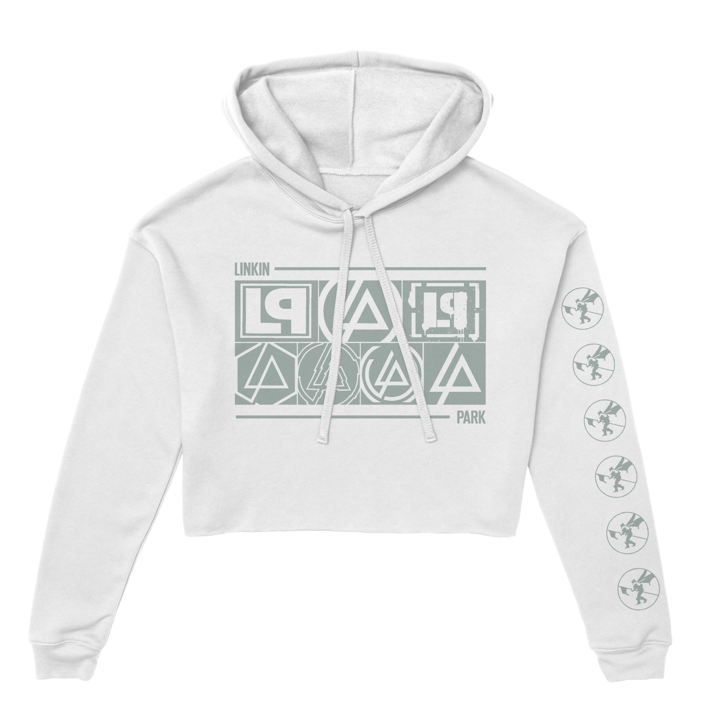 Logo Block Ladies White Cropped Hoodie