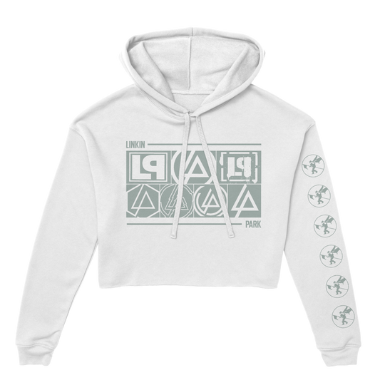 Logo Block Ladies White Cropped Hoodie