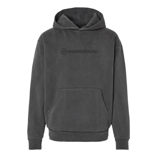 Wordmark Logo Embroidered Pigment Black Washed Hoodie