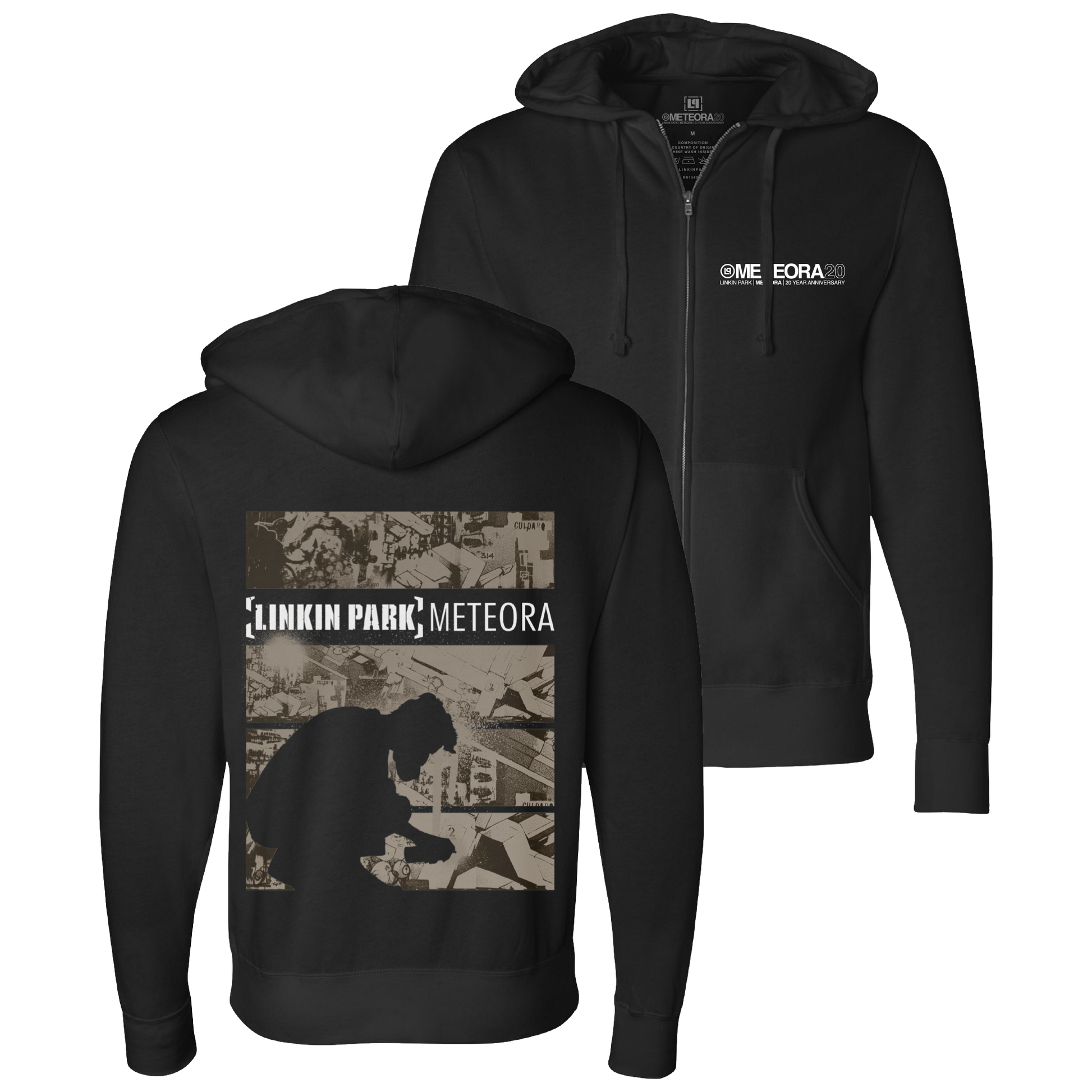 Meteora Drip Collage Black Hoodie Front and Back